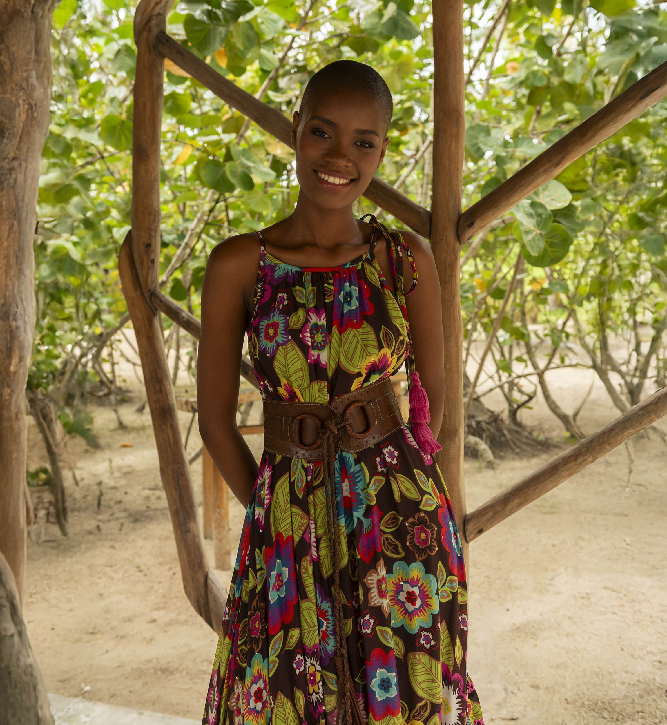 Vestido largo ASTOR: marrón - floral bohemio - tirantes finos - Miss June Paris - 1