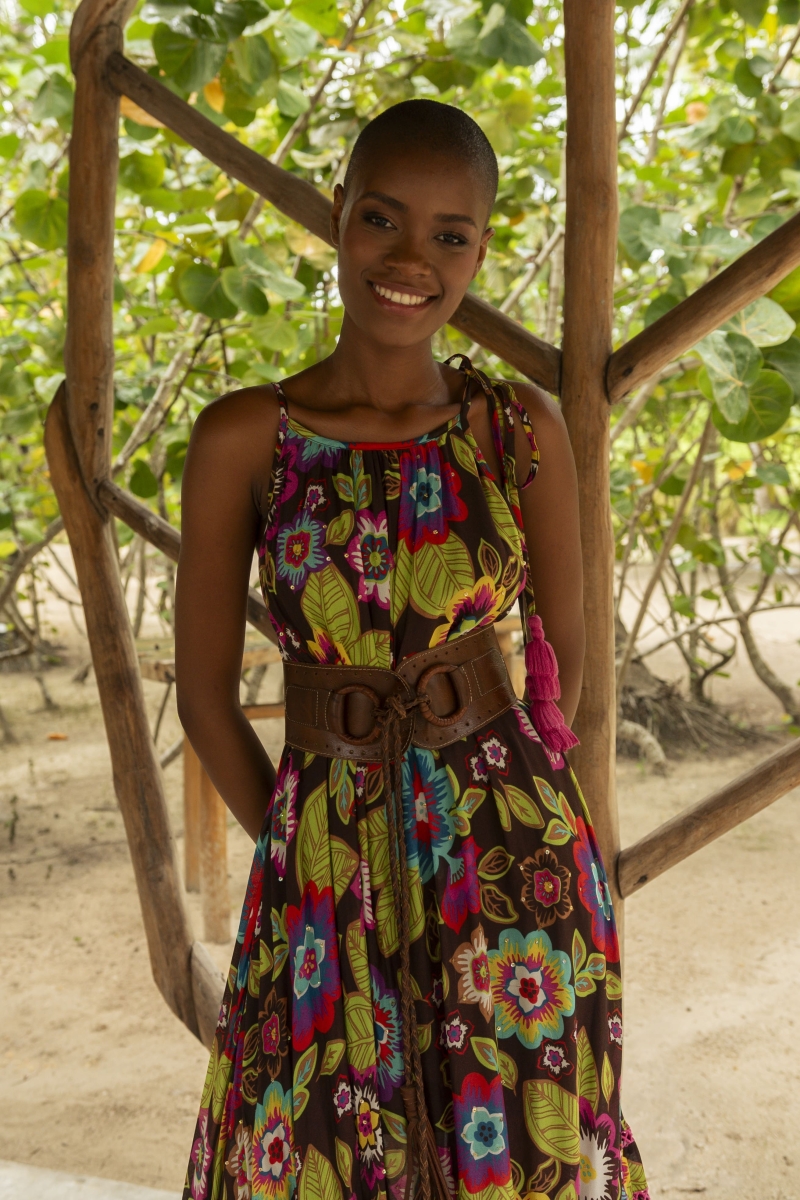 Abito lungo ASTOR: marrone - floreale boho - spalline sottili - Miss June Paris - 1