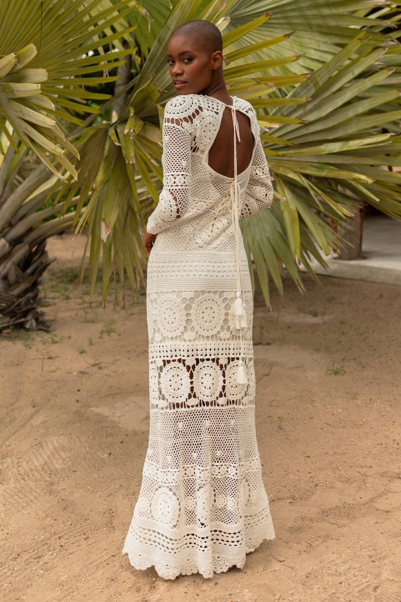 Vestido Largo Birkin - blanco - en crochet - Mangas Largas - Bohemio - Miss June Paris - 2
