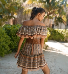 Shiloh short dress - brown - embroidered sequins - Miss June Paris - 3