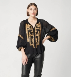Camicia donna Anya - nero - dettagli ricamati - manica lunga - look bohemien chic - Miss June Paris - 3