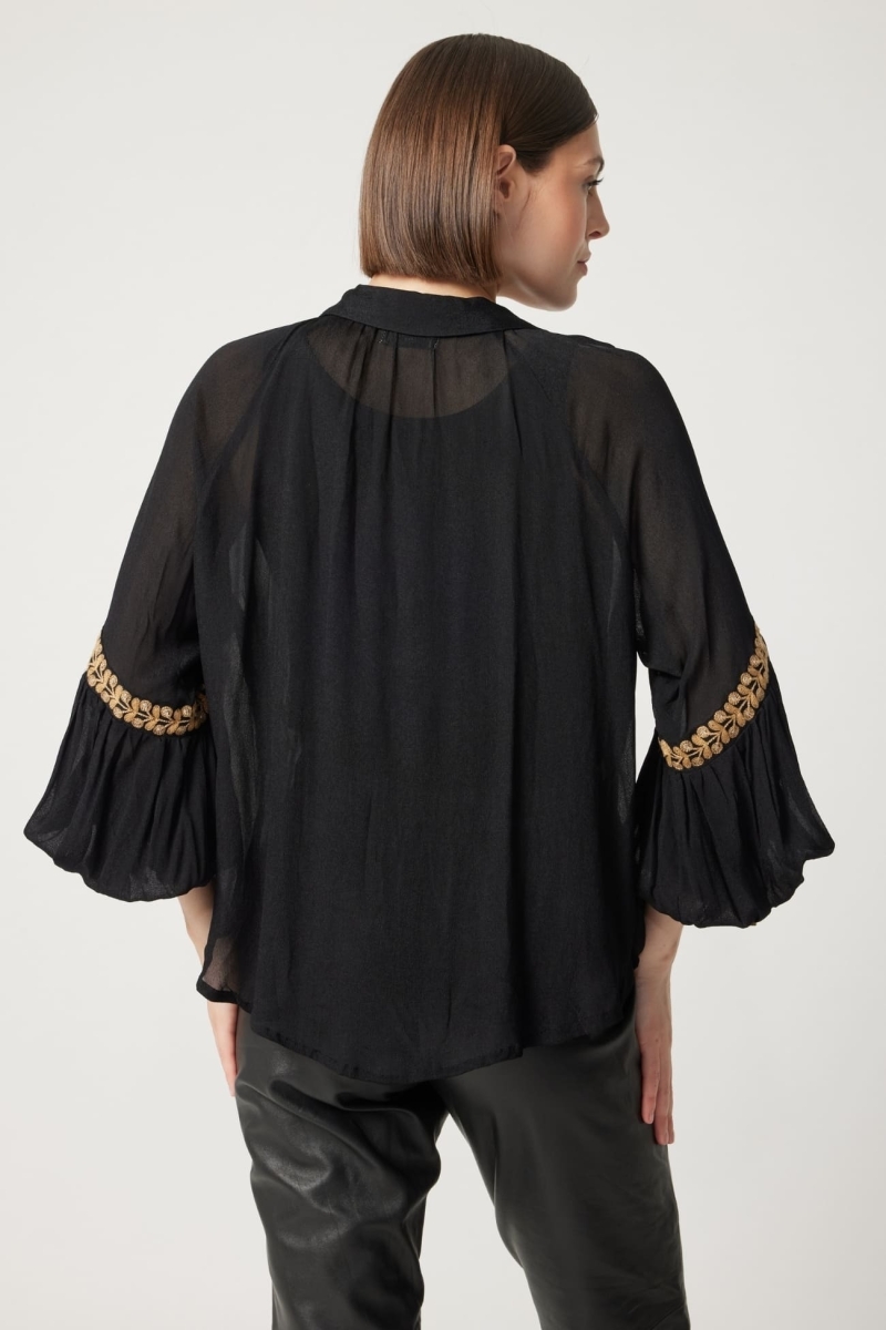 Camicia donna Anya - nero - dettagli ricamati - manica lunga - look bohemien chic - Miss June Paris - 4