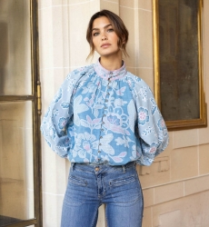 Clemence short dress - paisley pattern - silvery buttons - 100% cotton - Miss June Paris - 1