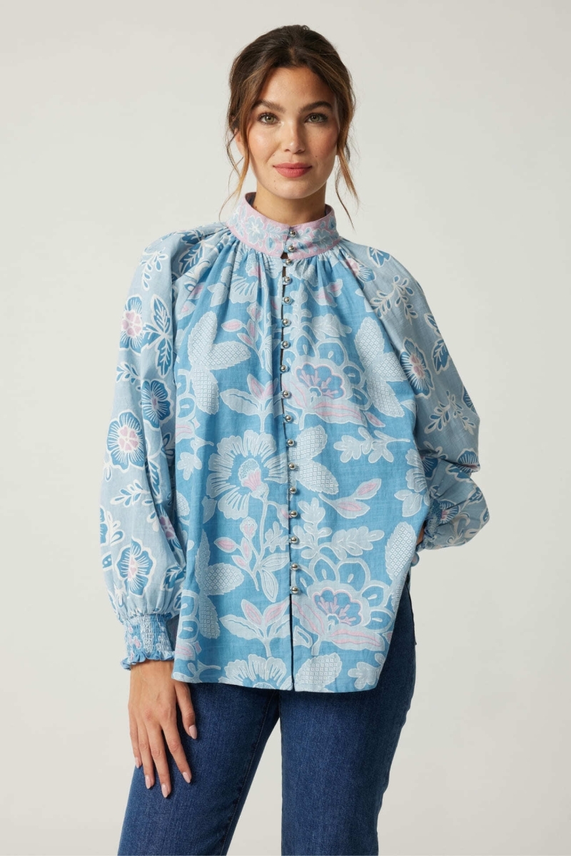 Kurzes Kleid Clemence - Paisleymuster - silberne Knöpfe - 100% Baumwolle - Miss June Paris - 3