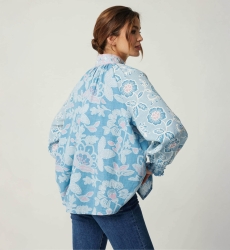 Kurzes Kleid Clemence - Paisleymuster - silberne Knöpfe - 100% Baumwolle - Miss June Paris - 4