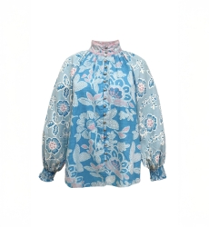 Kurzes Kleid Clemence - Paisleymuster - silberne Knöpfe - 100% Baumwolle - Miss June Paris - 6