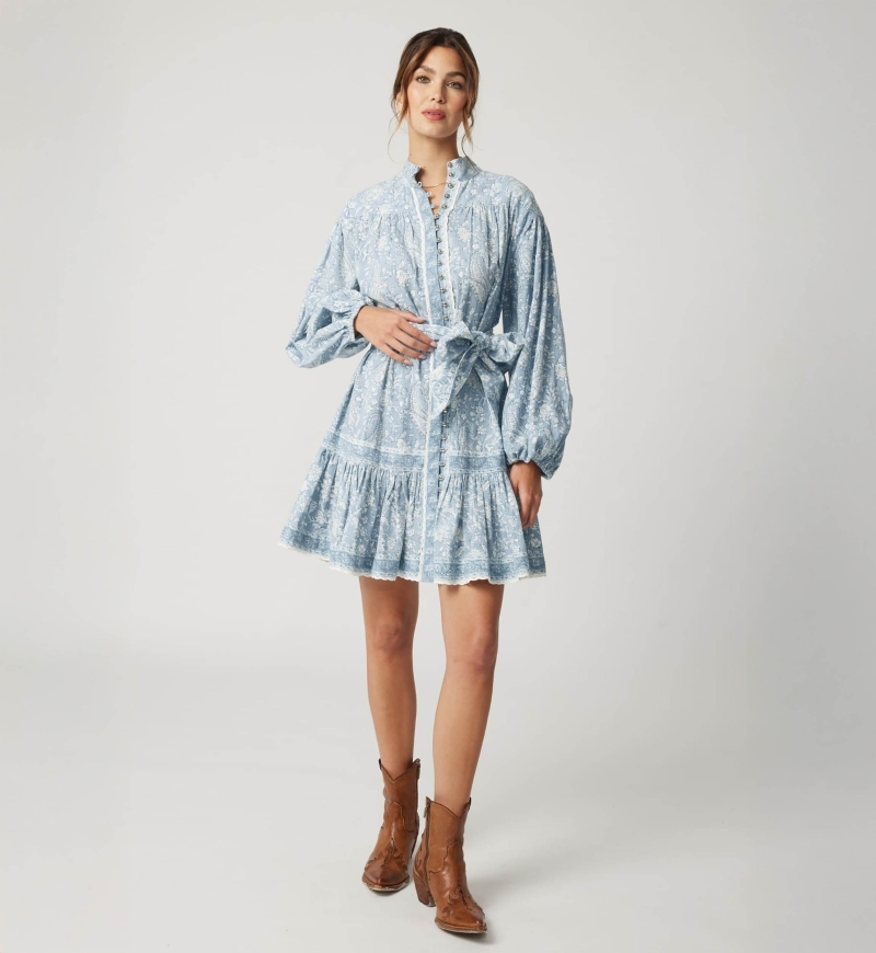 Kurzes Kleid Clemence - Paisleymuster - silberne Knöpfe - 100% Baumwolle - Miss June Paris - 1