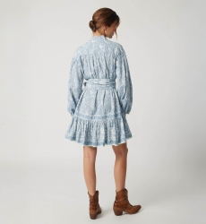 Kurzes Kleid Clemence - Paisleymuster - silberne Knöpfe - 100% Baumwolle - Miss June Paris - 4