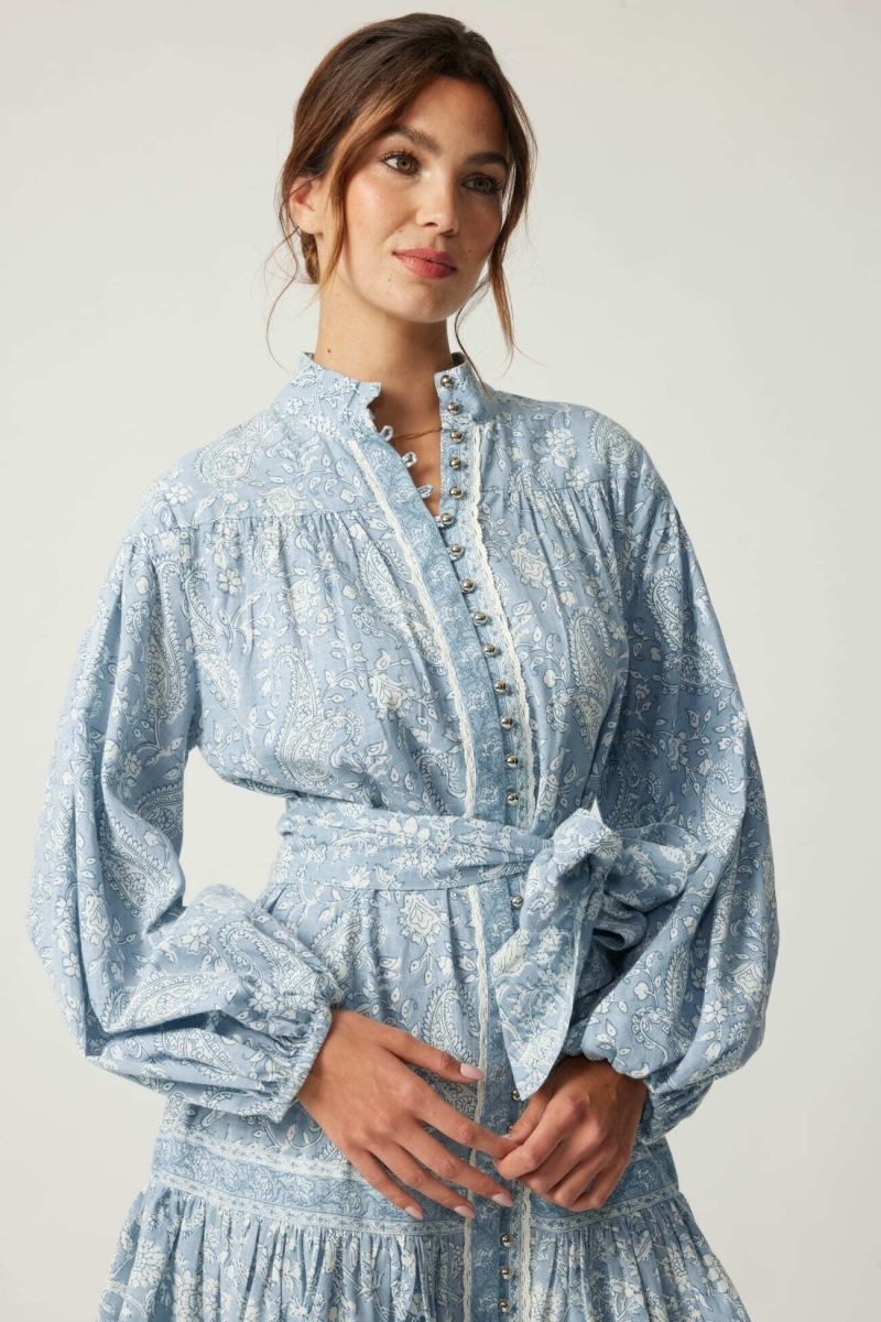 Kurzes Kleid Clemence - Paisleymuster - silberne Knöpfe - 100% Baumwolle - Miss June Paris - 5