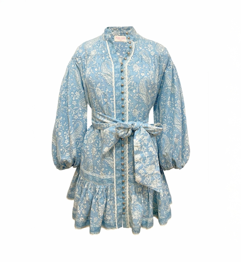 Robe courte Clémence - motif paisley - boutons argentés - 100% coton - Miss June Paris - 6