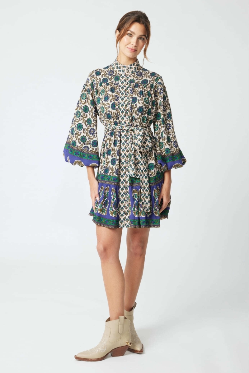 Abito corto Charlotte - motivi verdi e beige - Miss June Paris - 3