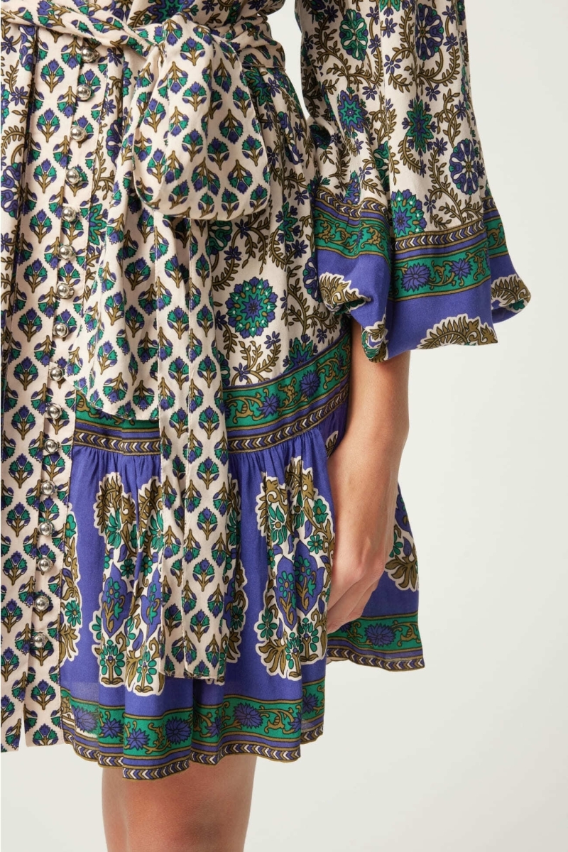 Robe courte Charlotte - motifs verts et beiges - Miss June Paris - 5