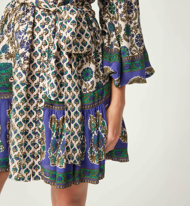 Kurzes Kleid Charlotte - grünes und beiges Muster - Miss June Paris - 5