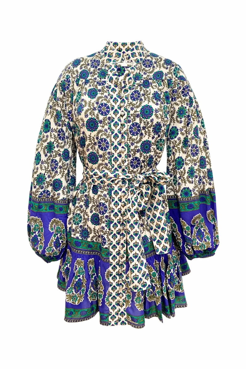 Vestido curto Charlotte - motivos em verde e bege - Miss June Paris - 6