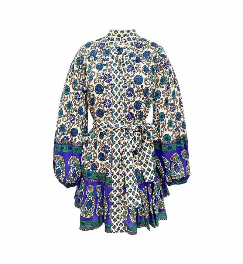 Kurzes Kleid Charlotte - grünes und beiges Muster - Miss June Paris - 6