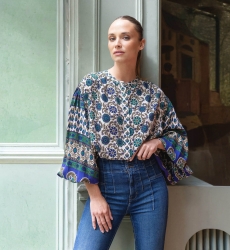 Bluse Ophelie - grünes und beiges Muster - Miss June Paris - 2