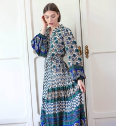 Vestido longo Eleonore - bege e verde - Miss June Paris - 2