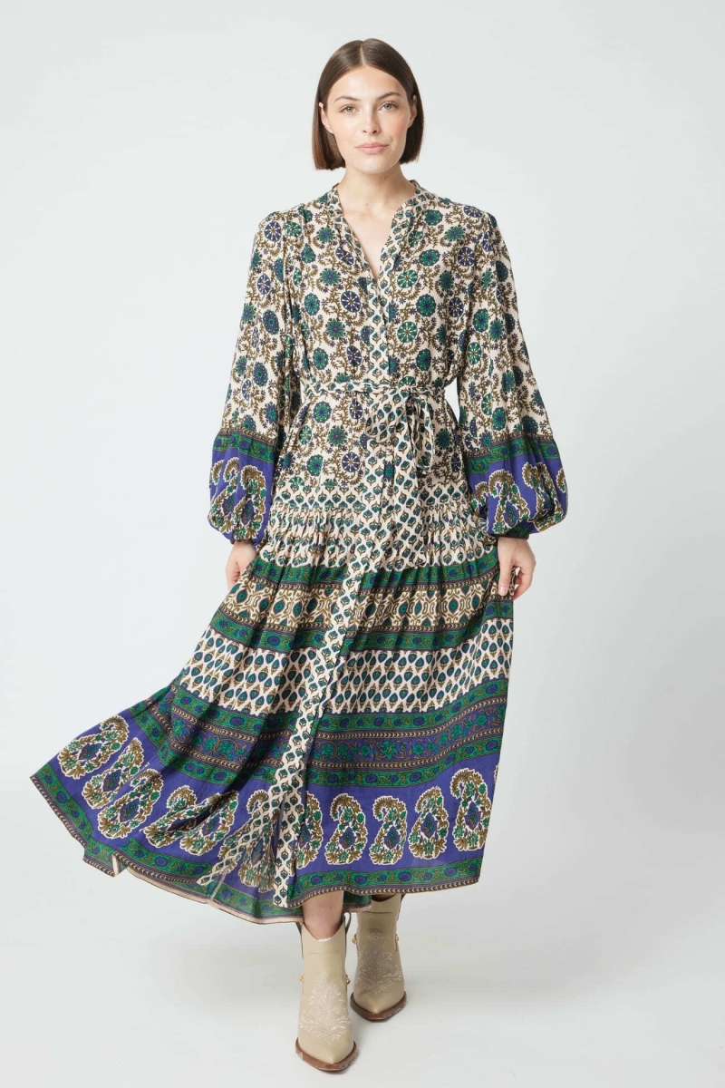 Vestido longo Eleonore - bege e verde - Miss June Paris - 3