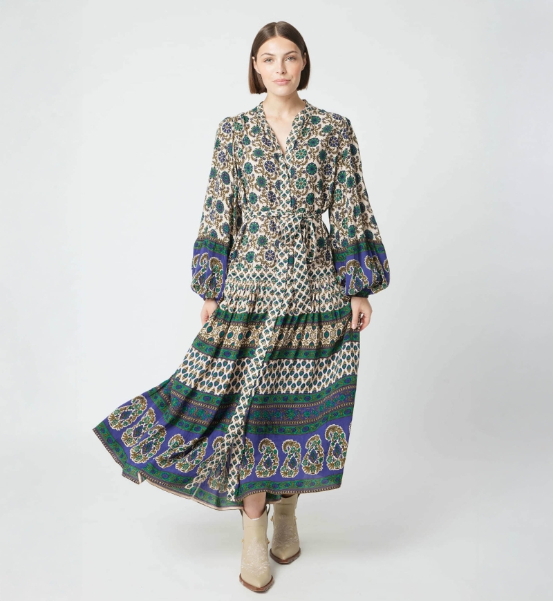 Abito lungo Eleonore - beige e verde - Miss June Paris - 3