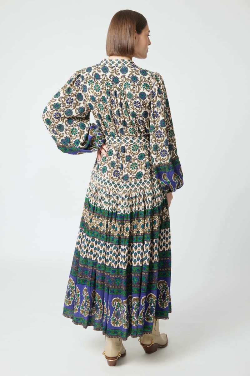 Vestido longo Eleonore - bege e verde - Miss June Paris - 4