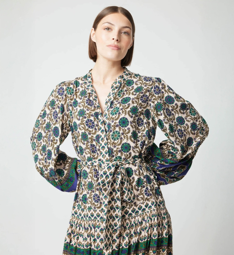 Vestido longo Eleonore - bege e verde - Miss June Paris - 5