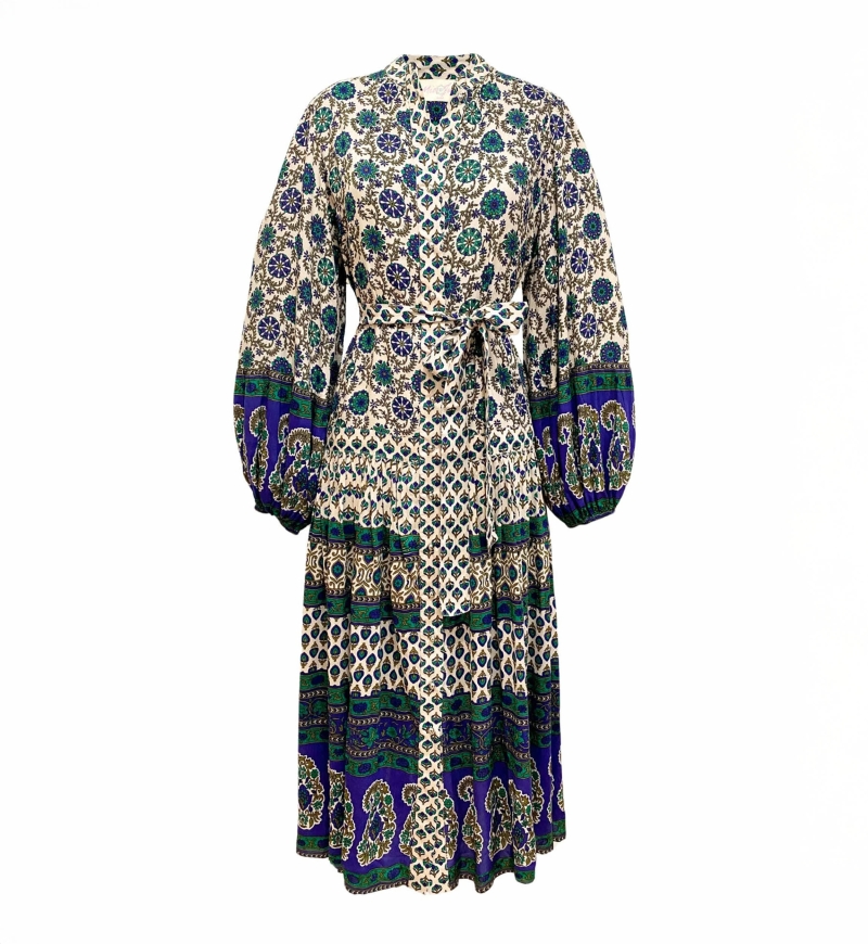 Vestido largo Eleonore - beige y verde - Miss June Paris - 6