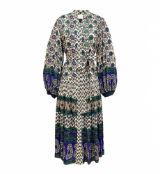 Vestido longo Eleonore - bege e verde - Miss June Paris - 6