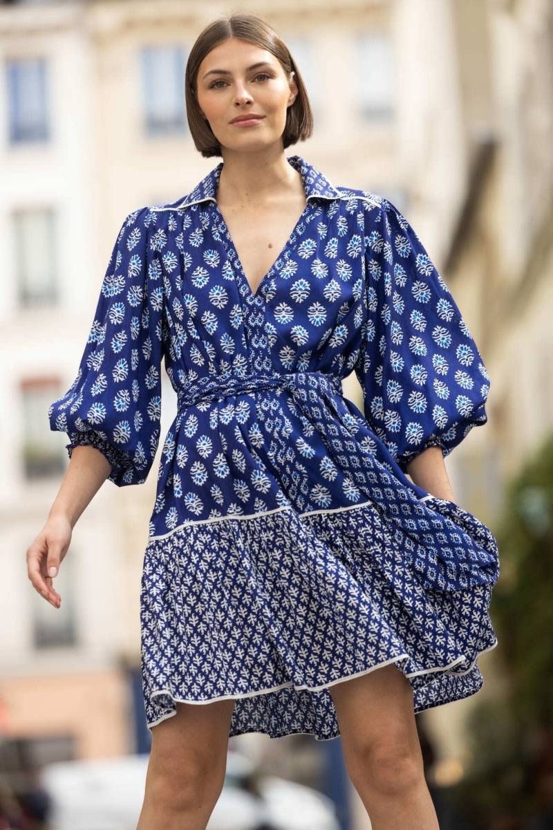 Abito corto Alix - blu navy - motivi bianchi - Miss June Paris - 2