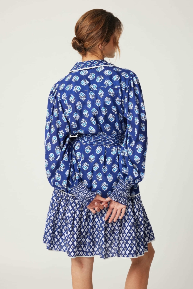 Kurzes Kleid Alix - Farbe marineblau - weiße Muster - Miss June Paris - 4