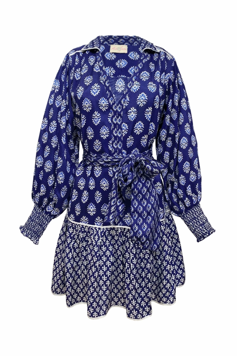 Vestido curto Alix - azul marinho - motivos brancos - Miss June Paris - 6