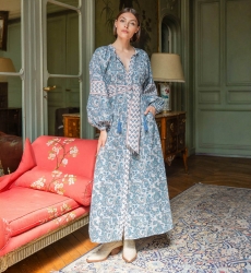 Langes Kim Kleid - 100% Baumwolle - silberne Knöpfe - Miss June Paris - 2