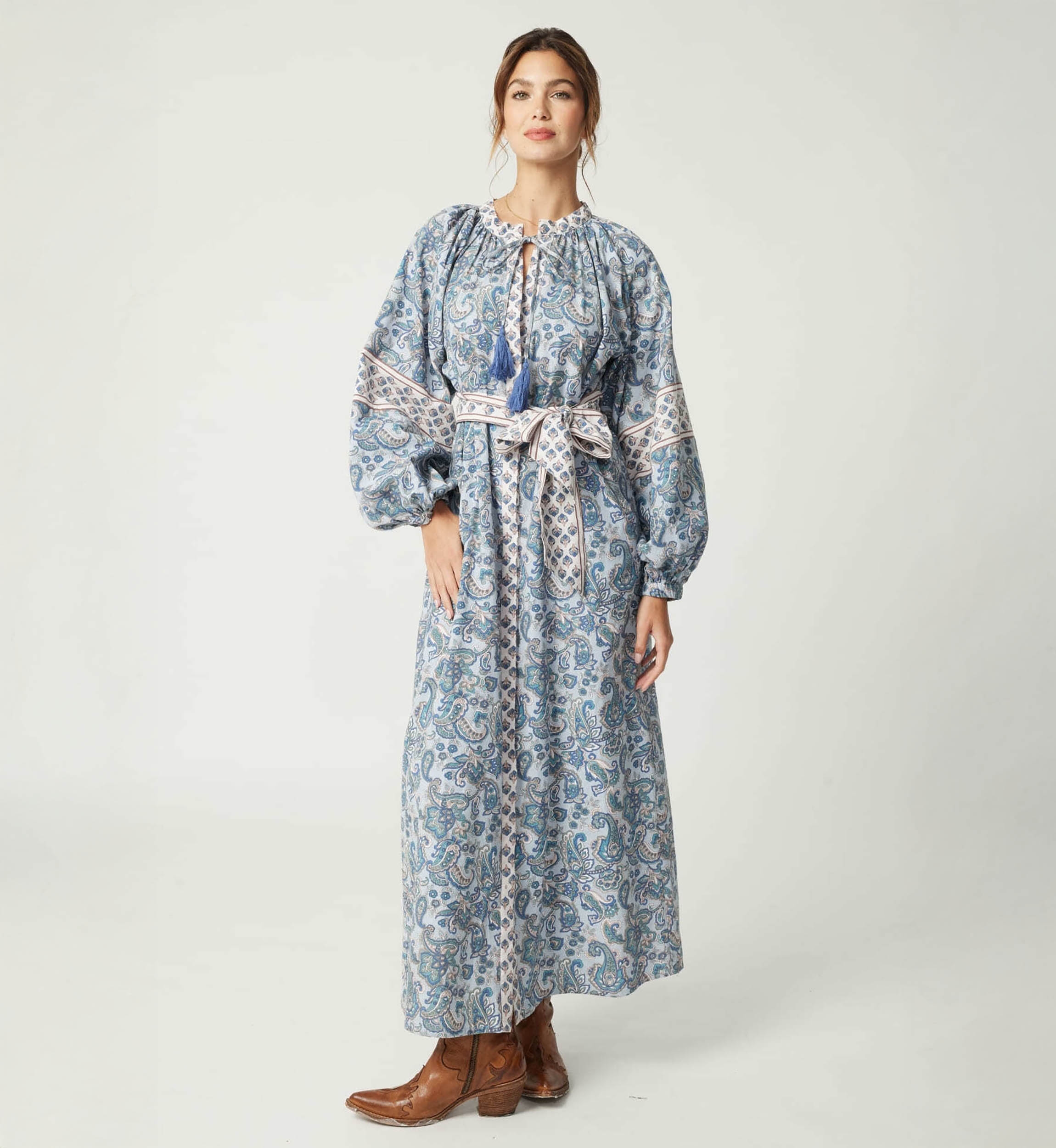 Langes Kim Kleid - 100% Baumwolle - silberne Knöpfe - Miss June Paris - 4