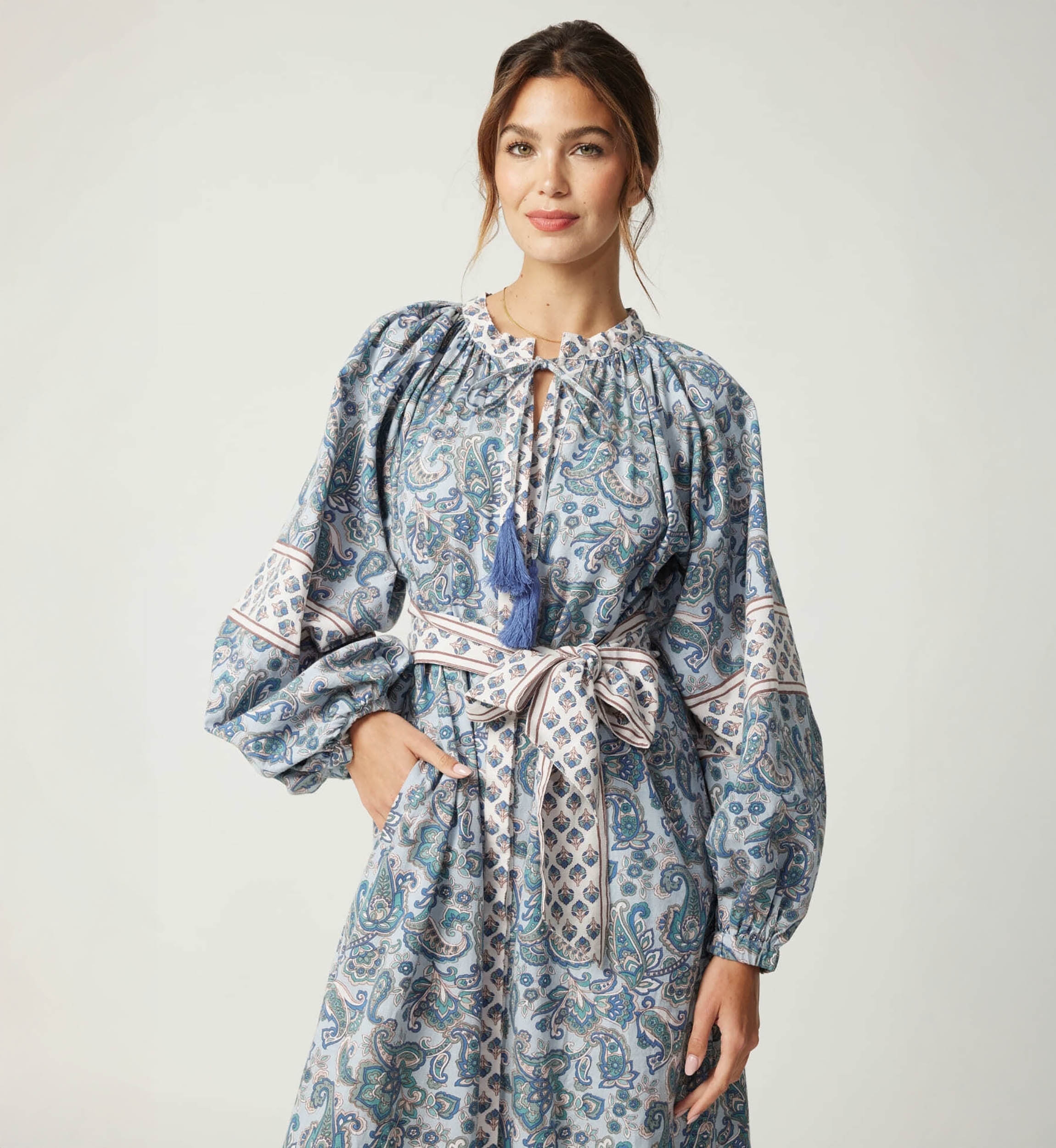 Langes Kim Kleid - 100% Baumwolle - silberne Knöpfe - Miss June Paris - 1