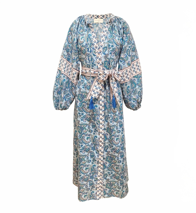 Langes Kim Kleid - 100% Baumwolle - silberne Knöpfe - Miss June Paris - 6