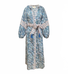 Langes Kim Kleid - 100% Baumwolle - silberne Knöpfe - Miss June Paris - 6