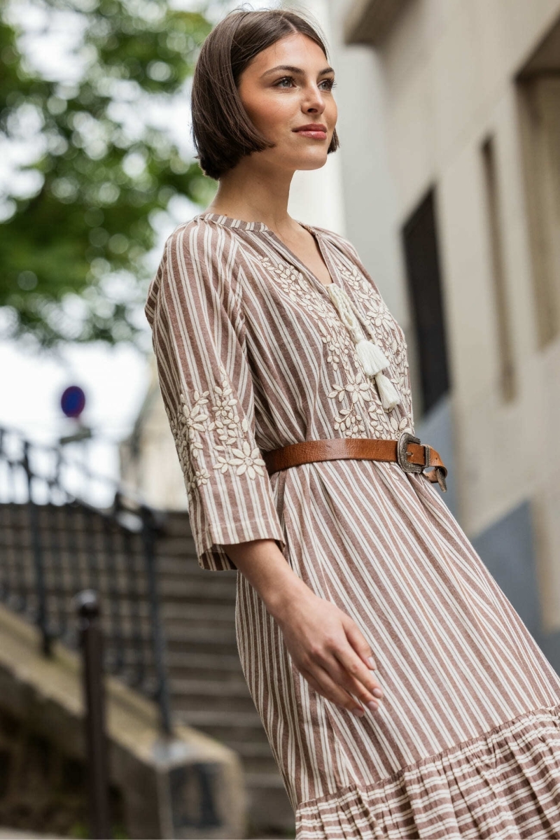 Vestido longo Solene - ajuste solto - 100% algodão - Miss June Paris - 1