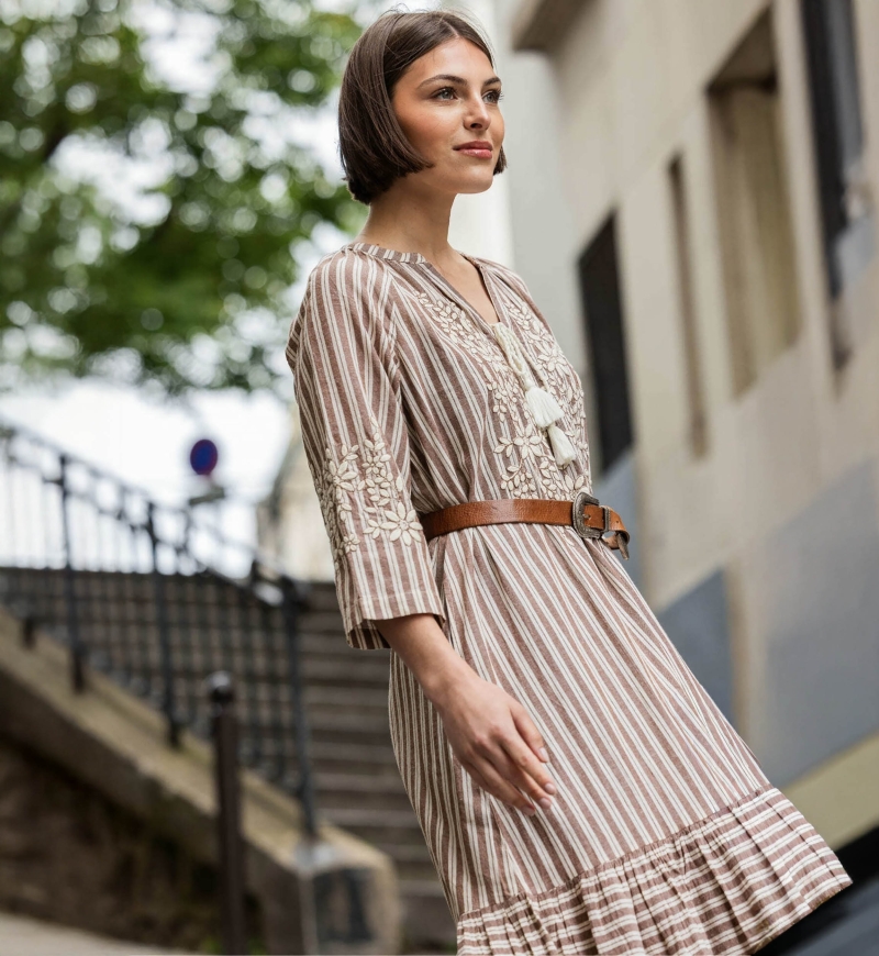 Vestido longo Solene - ajuste solto - 100% algodão - Miss June Paris - 1