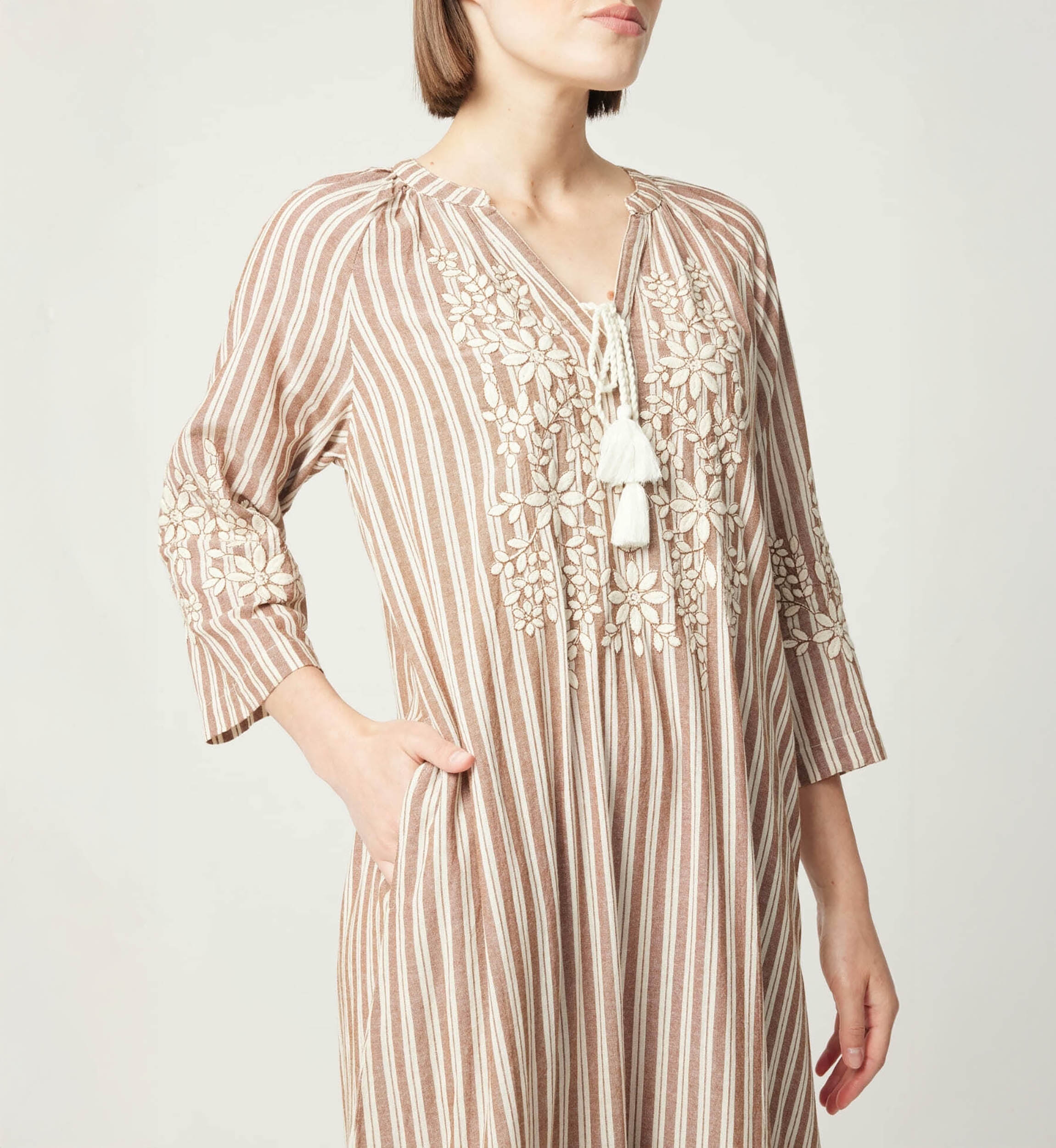 Langes Kleid Solene - lockerer Schnitt - 100% Baumwolle - Miss June Paris - 5