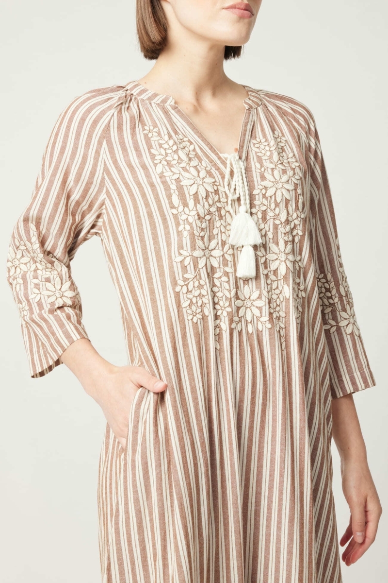 Vestido longo Solene - ajuste solto - 100% algodão - Miss June Paris - 5