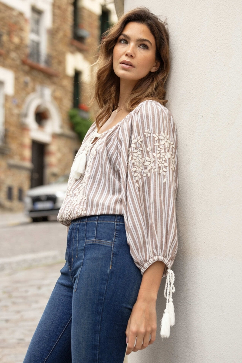 Axelle Bluse - mit Pompoms verziert - Baumwolle - Miss June Paris - 3