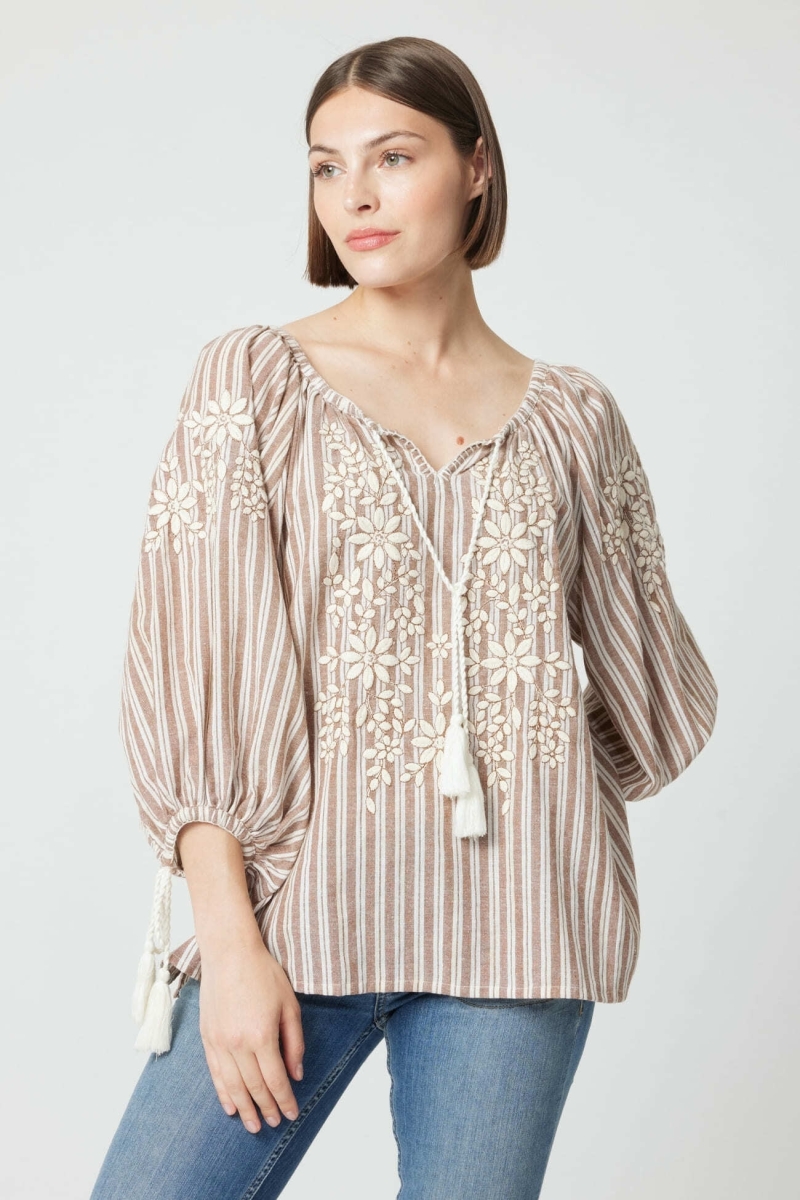 Blusa Axelle - decorada com pompons - algodão - Miss June Paris - 1