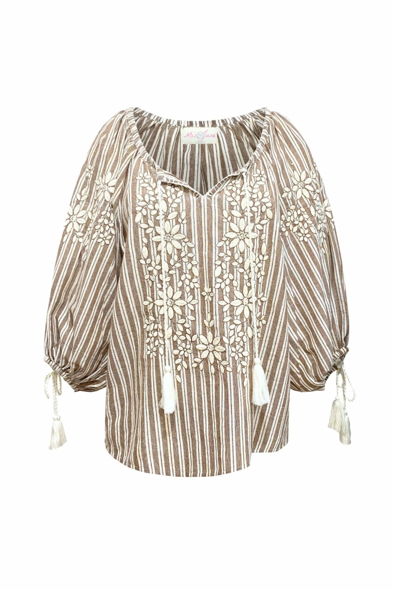 Blusa Axelle - decorada con pompones - algodón - Miss June Paris - 6
