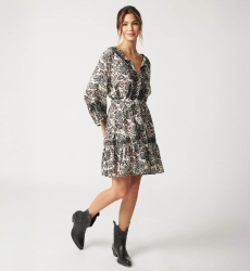 Kurzes Kleid Dorine - Blumenmuster und schwarze Stickerei - Miss June Paris - 1