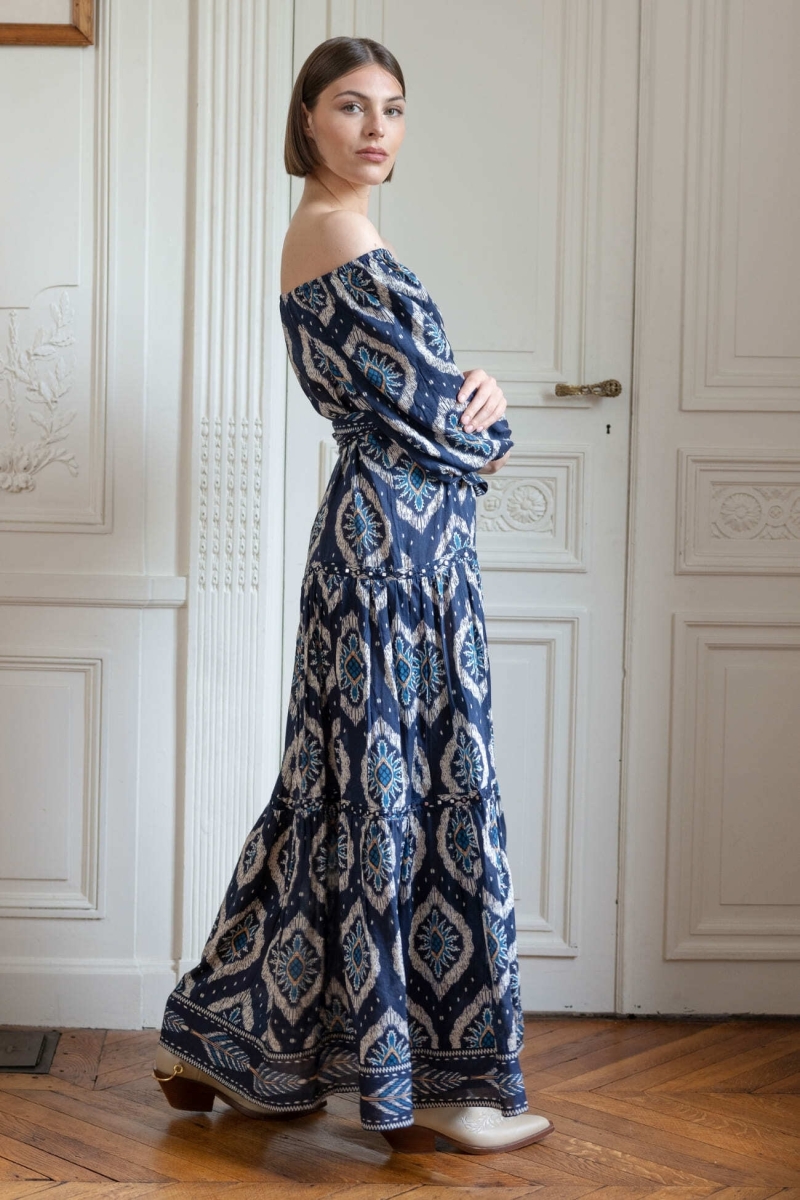 Vestido longo Lucille - bordado e esvoaçante - Miss June Paris - 1