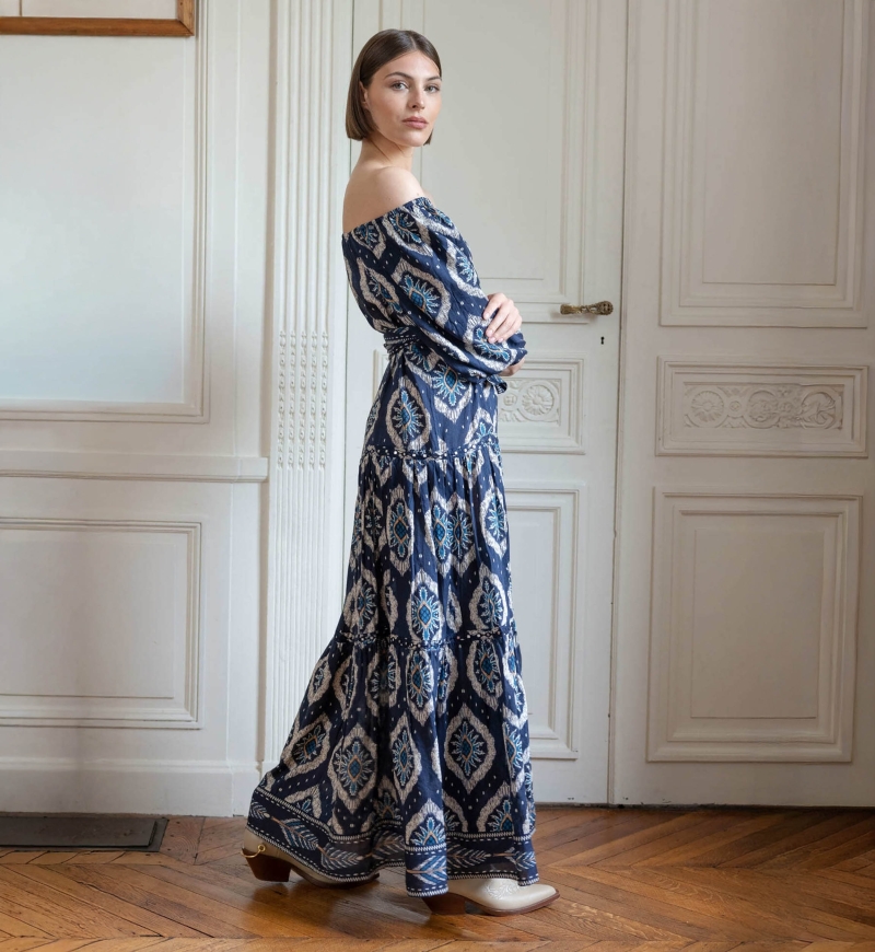 Vestido longo Lucille - bordado e esvoaçante - Miss June Paris - 1