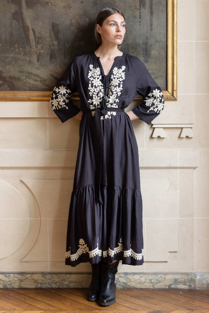 Robe longue Louison - couleur noire - Miss June Paris - 1