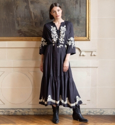 Langes Kleid Louison - Farbe Schwarz - Miss June Paris - 2