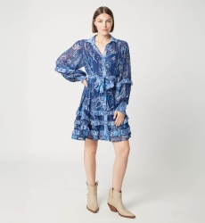 Kurzes Blue Dress Philippine - weiß-blaue Muster - Miss June Paris - 3