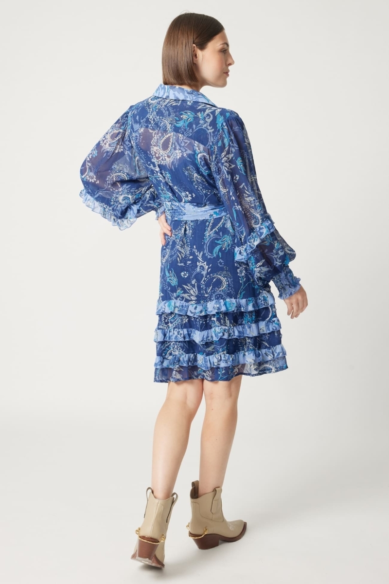 Kurzes Blue Dress Philippine - weiß-blaue Muster - Miss June Paris - 4