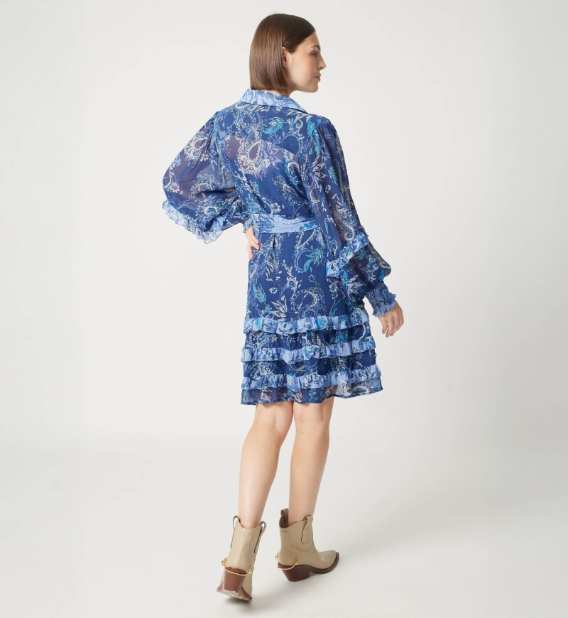 Vestido curto azul Philippine - motivos em branco e azul - Miss June Paris - 4